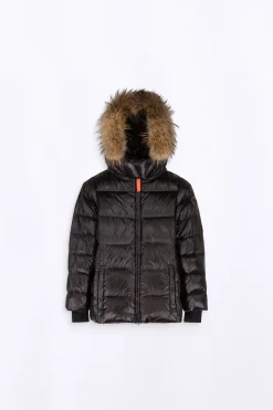 Doudounes & Vestes*Gertrude Doudoune Cintree Avec Capuche En Fourrure Little Olga Black Shiny