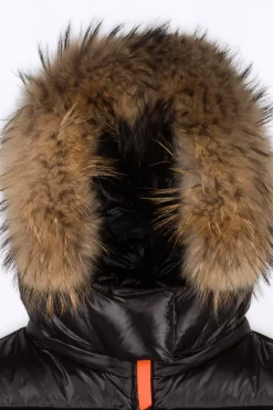Doudounes & Vestes*Gertrude Doudoune Cintree Avec Capuche En Fourrure Little Olga Black Shiny