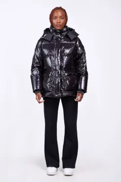 Doudounes Longues*Gertrude Doudoune Oversize Ceinturable En Nylon Brillant Manie Bright Black