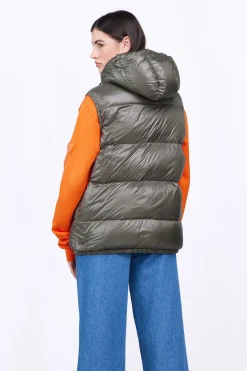 Doudounes Courtes*Gertrude Doudoune Sans Manches En Nylon Brillant Cesar Kaki