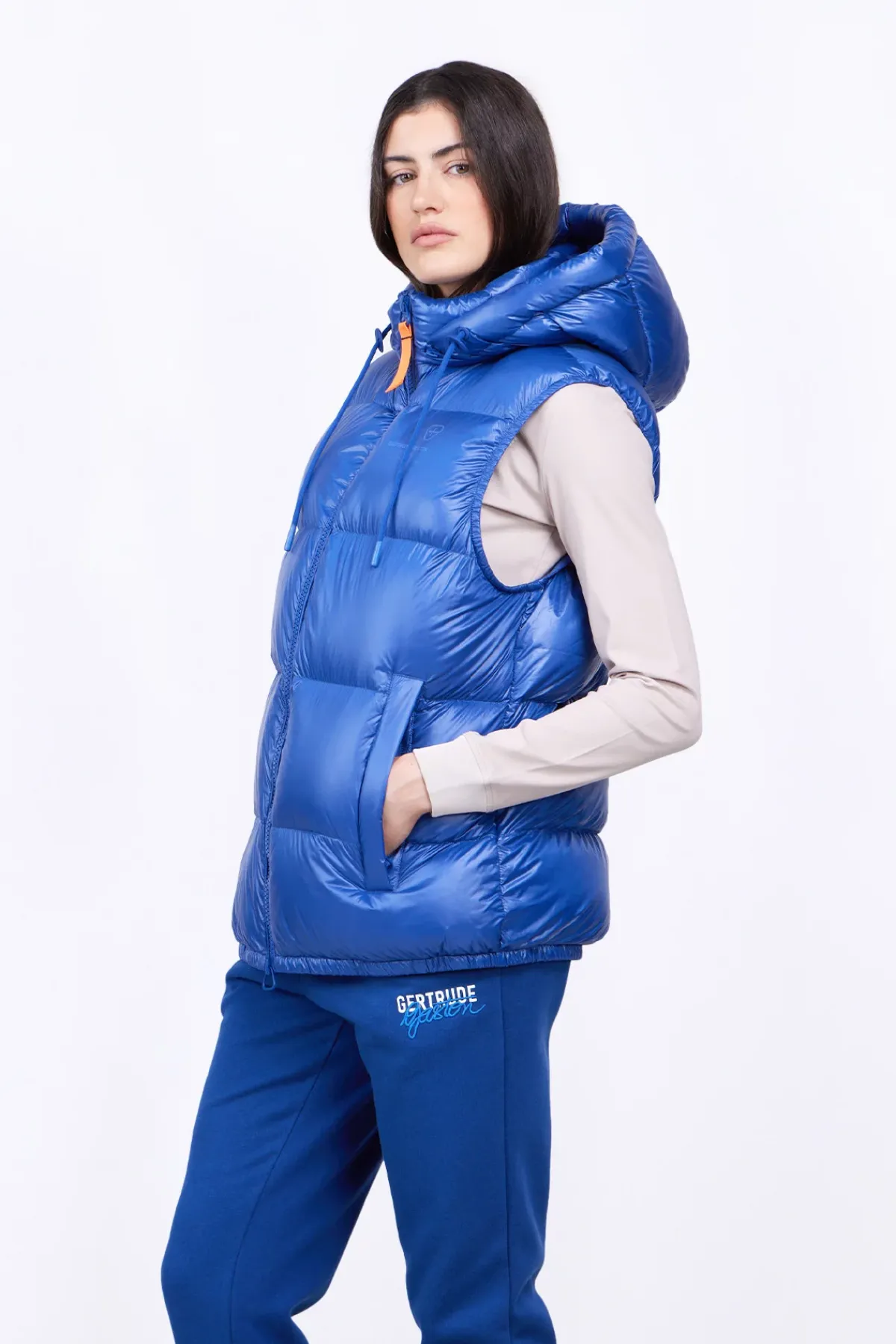 Doudounes Courtes*Gertrude Doudoune Sans Manches En Nylon Brillant Cesar Worker Blue
