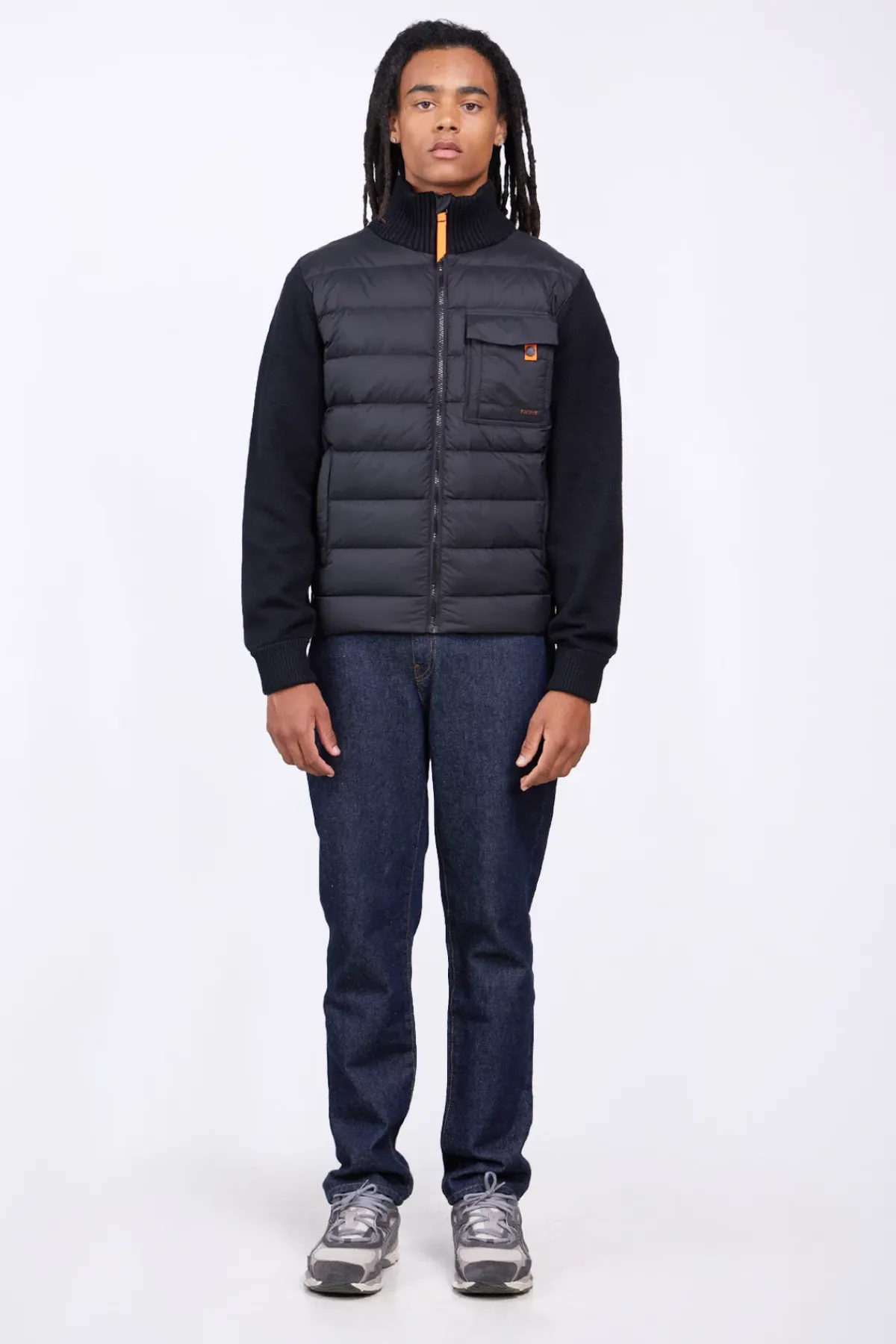 Gilets*Gertrude Gilet Bi-Matiere Col Cheminee Laurenzo Black