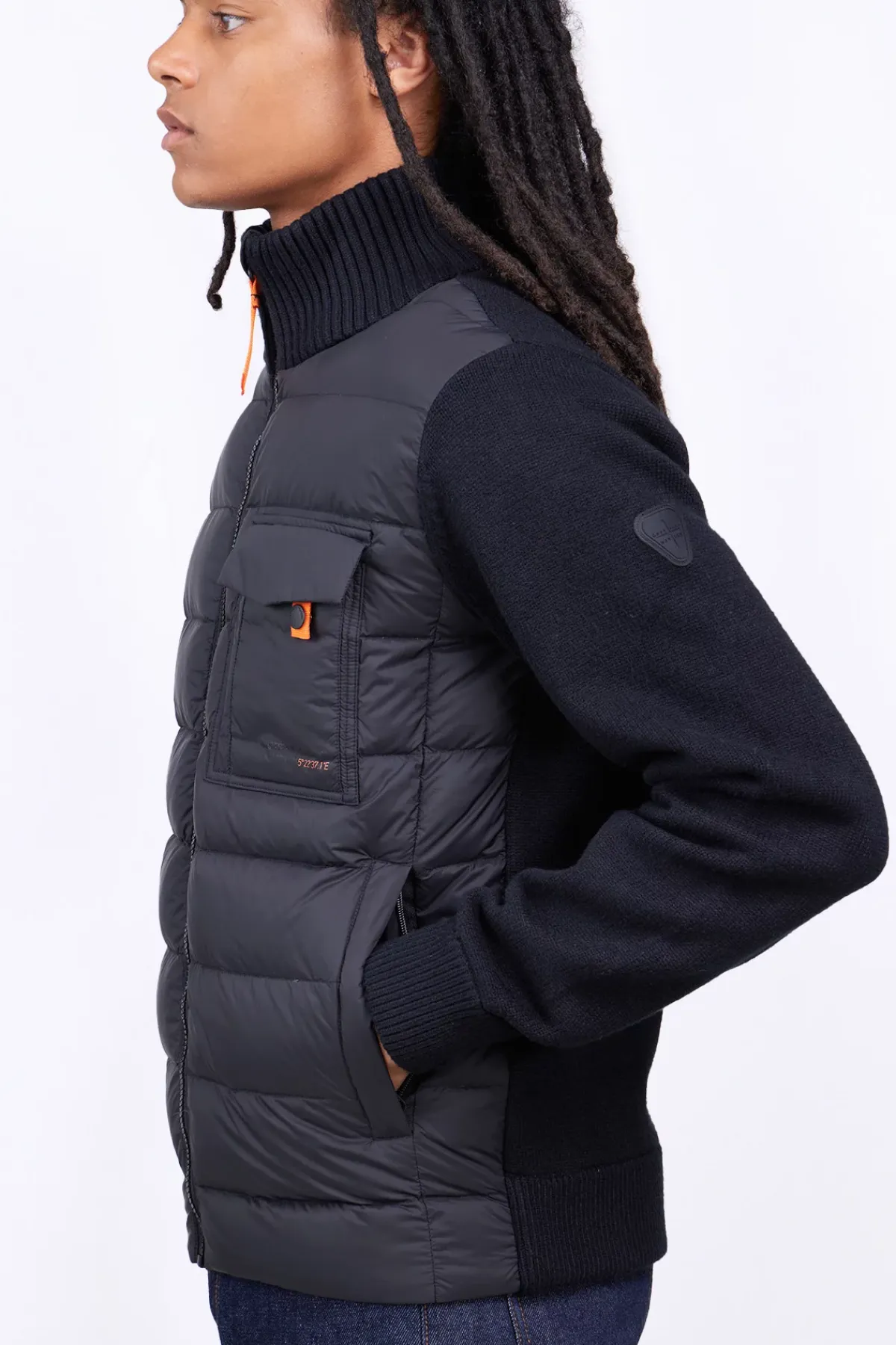 Gilets*Gertrude Gilet Bi-Matiere Col Cheminee Laurenzo Black