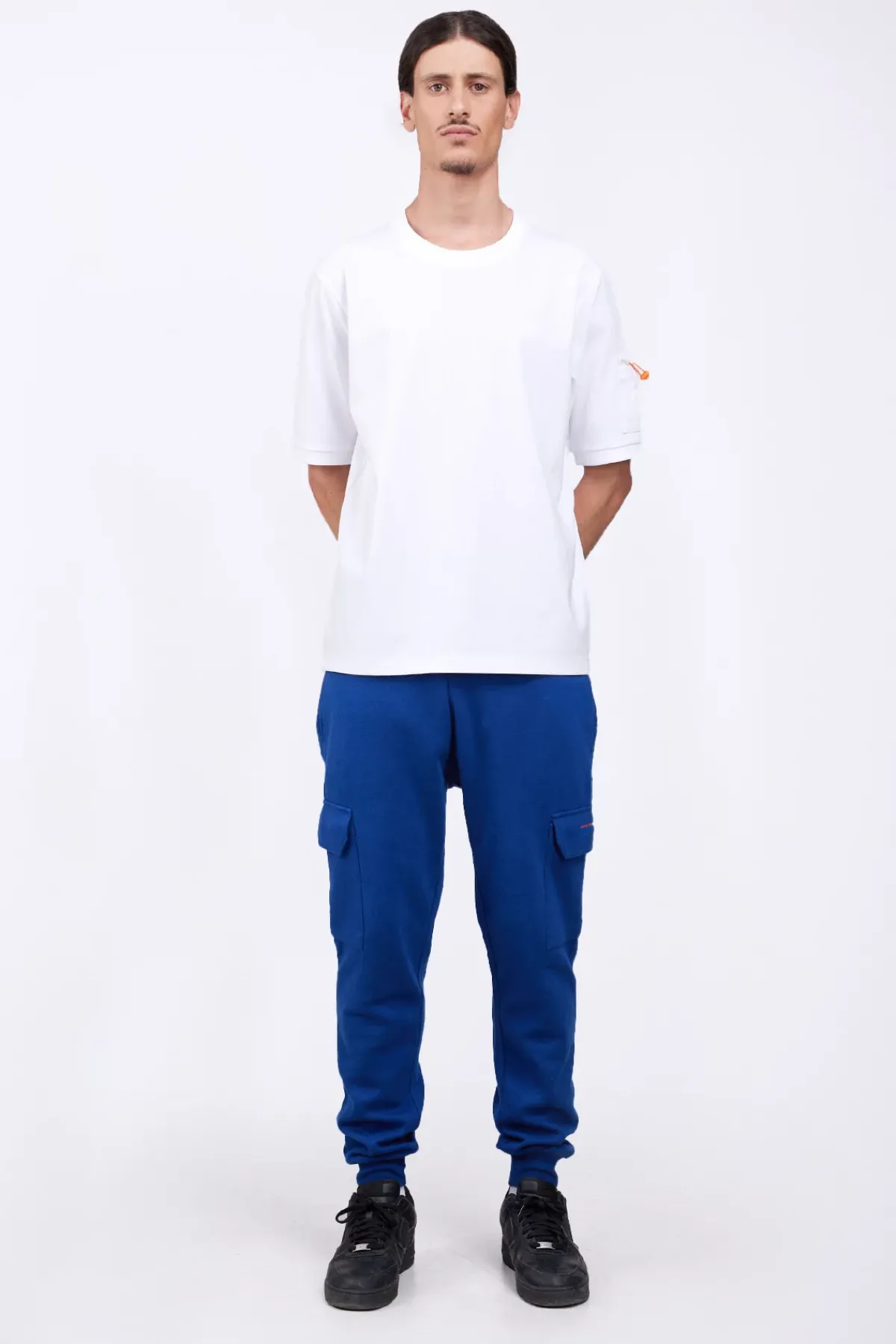 Pantalons*Gertrude Pantalon De Jogging Homme Poches Cargo Mario Worker Blue