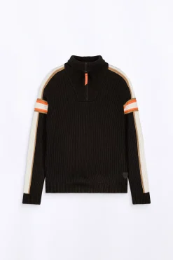 Pulls & Polos*Gertrude Pull Camionneur En Maille Perlee Bandes Contrastees Halfy Black
