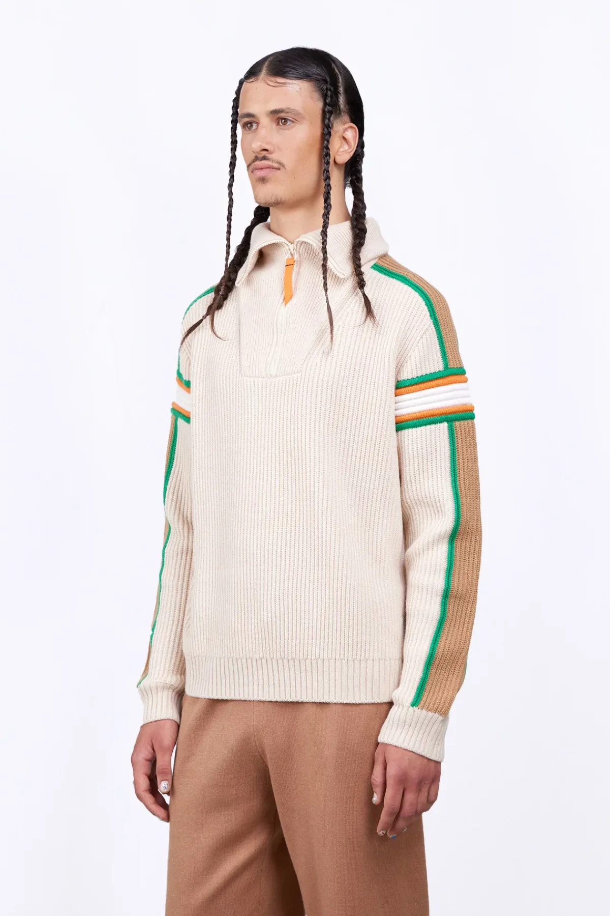 Pulls & Polos*Gertrude Pull Camionneur En Maille Perlee Bandes Contrastees Halfy Ecru