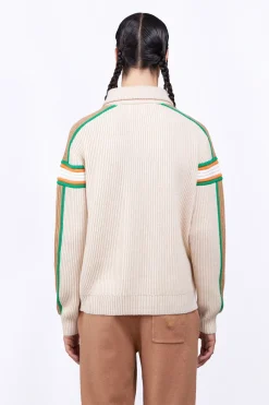 Pulls & Polos*Gertrude Pull Camionneur En Maille Perlee Bandes Contrastees Halfy Ecru