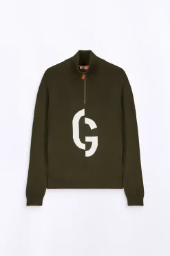 Pulls & Cardigans*Gertrude Pull Col Montant Zippe Lewis Kaki