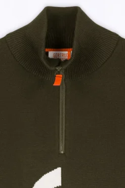Pulls & Cardigans*Gertrude Pull Col Montant Zippe Lewis Kaki