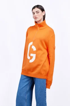 Pulls & Cardigans*Gertrude Pull Col Montant Zippe Lewis Orange