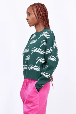 Pulls & Cardigans*Gertrude Pull En Maille Avec Motif Calligraphie Amalia Dark Green