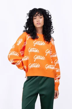 Pulls & Cardigans*Gertrude Pull En Maille Avec Motif Calligraphie Amalia Orange
