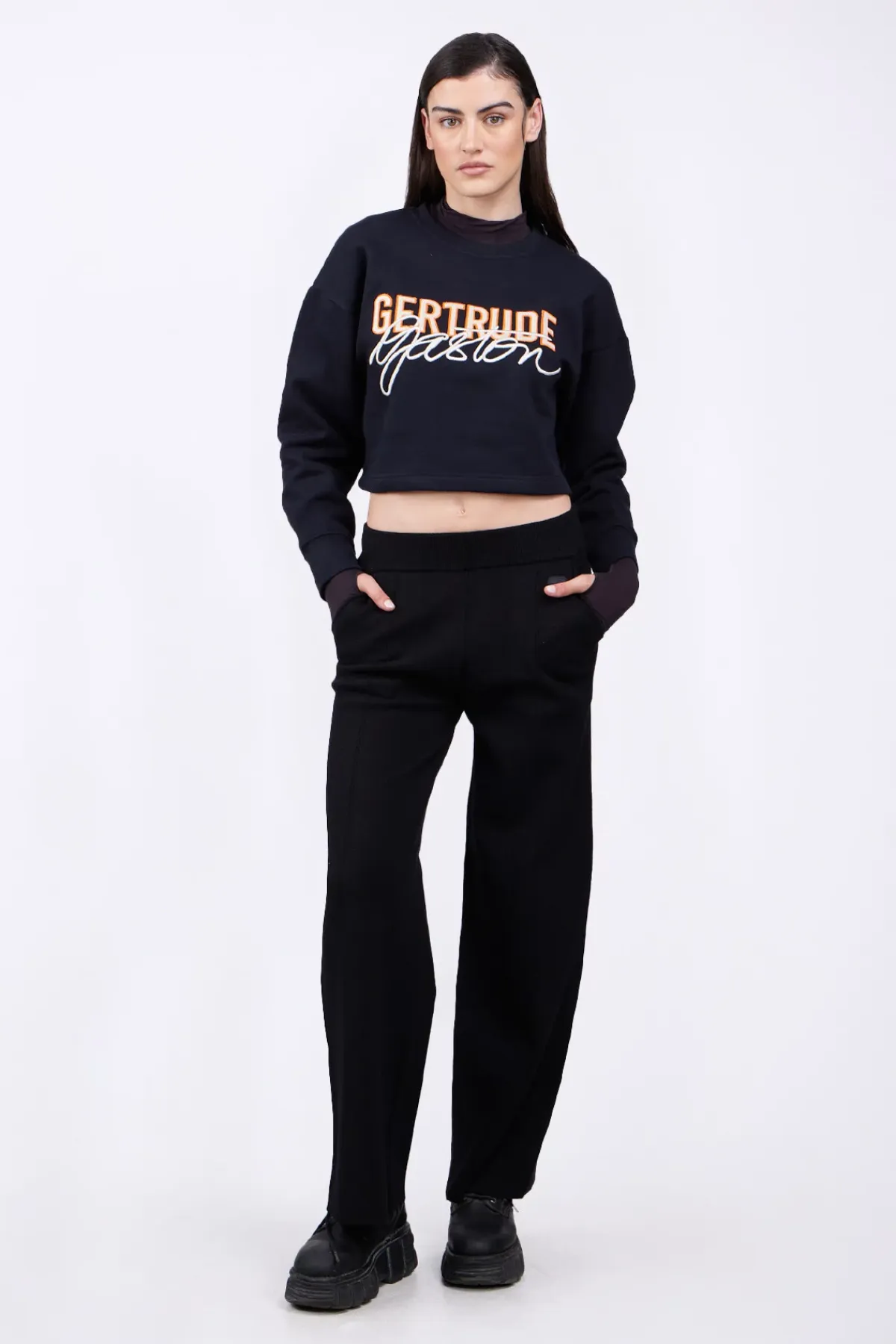 Sweatshirts & Hoodies*Gertrude Sweat Col Rond Cropped Brode Maggy Black