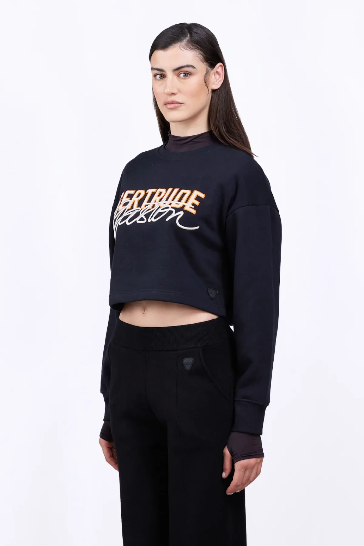 Sweatshirts & Hoodies*Gertrude Sweat Col Rond Cropped Brode Maggy Black