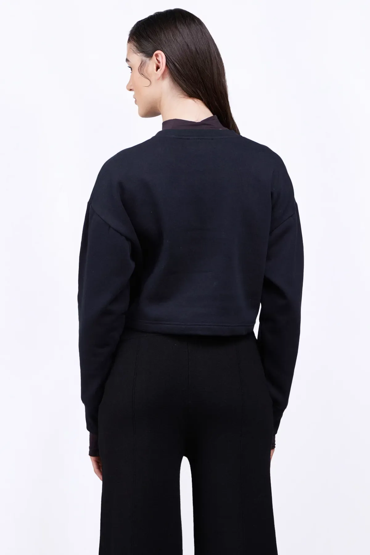 Sweatshirts & Hoodies*Gertrude Sweat Col Rond Cropped Brode Maggy Black