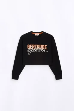 Sweatshirts & Hoodies*Gertrude Sweat Col Rond Cropped Brode Maggy Black