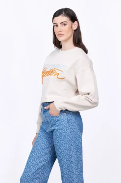 Sweatshirts & Hoodies*Gertrude Sweat Col Rond Cropped Brode Maggy Ciment