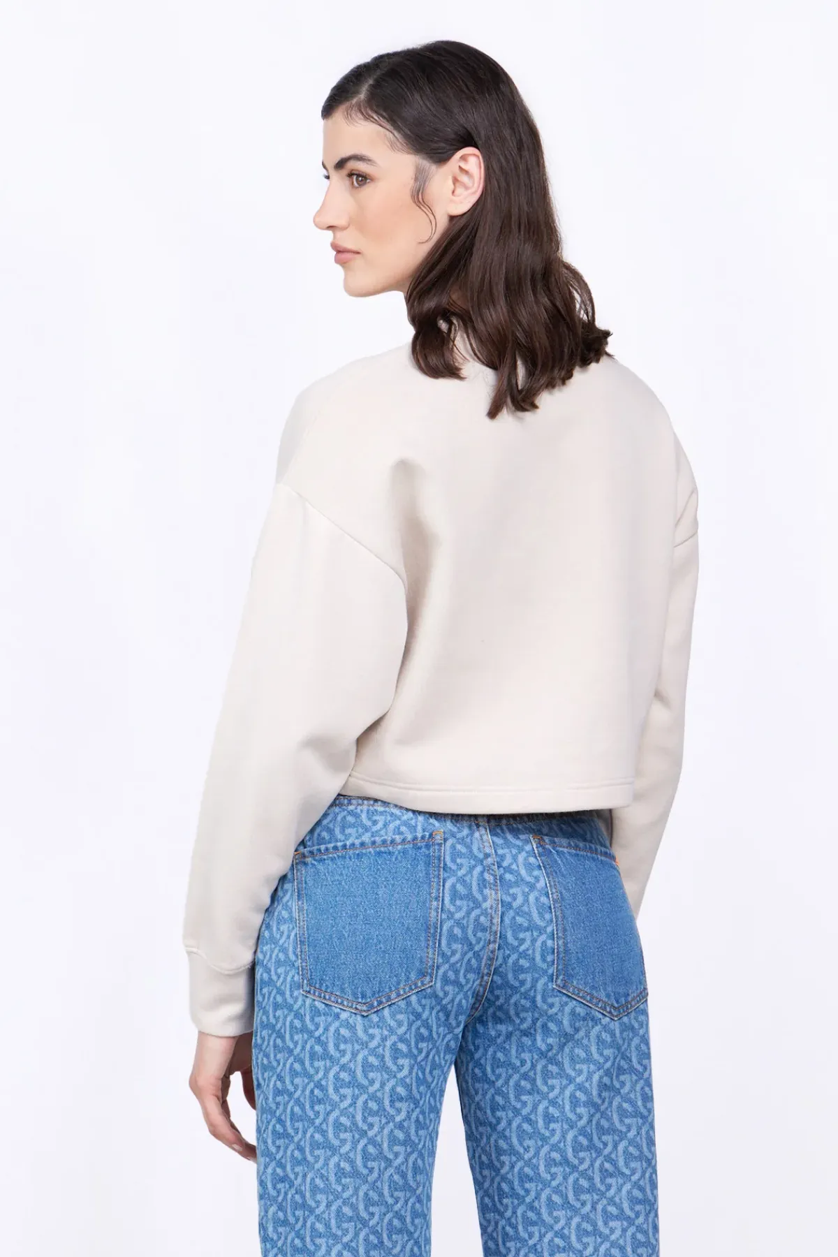 Sweatshirts & Hoodies*Gertrude Sweat Col Rond Cropped Brode Maggy Ciment