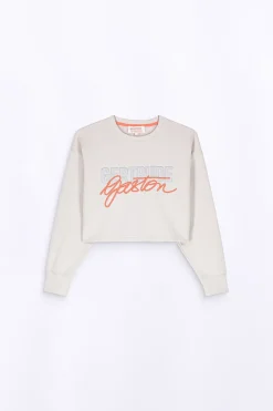 Sweatshirts & Hoodies*Gertrude Sweat Col Rond Cropped Brode Maggy Ciment