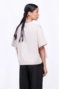 T-Shirts*Gertrude T-Shirt Col Rond Imprime A La Poitrine Suzon Ciment