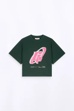 T-Shirts*Gertrude T-Shirt Col Rond Imprime A La Poitrine Suzon Dark Green