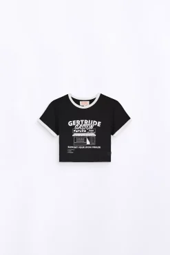 T-Shirts*Gertrude T-Shirt Cropped Imprime Renata Black